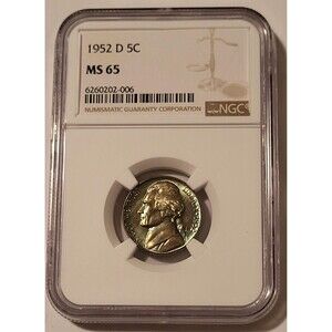 1952 D Jefferson Nickel MS65 NGC Nice Toning